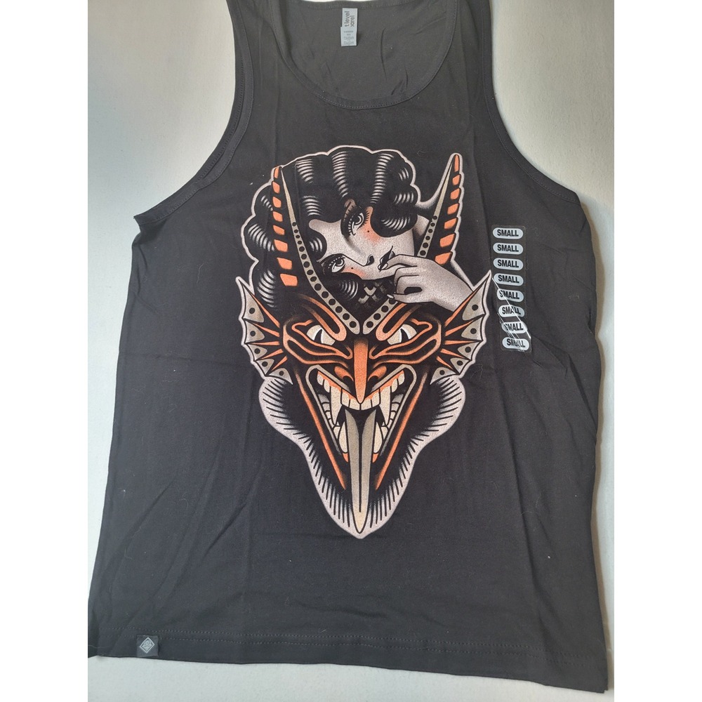 Next Level Apparel Black Tattoo Graphic Tank Top Lady Mask Small 2716